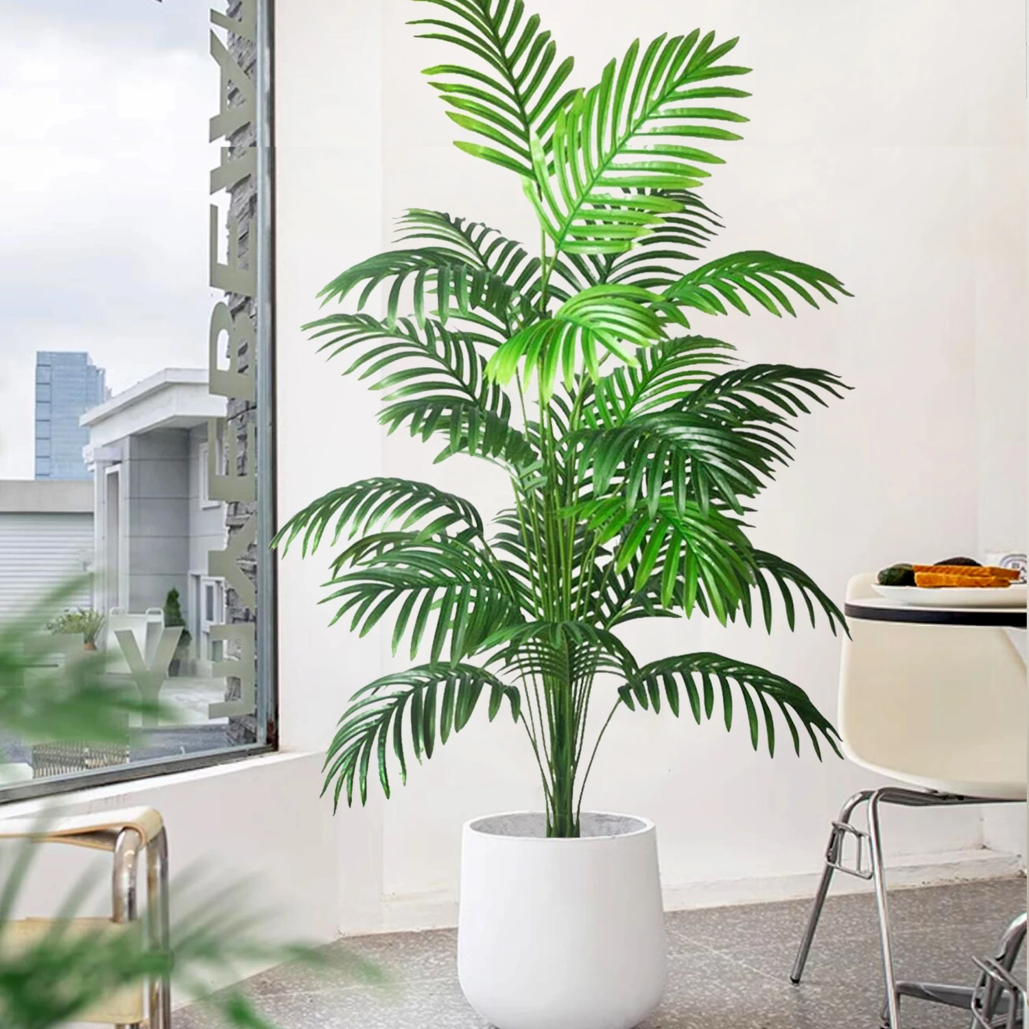 68-125cm/49.2in  Artificial Palm Tree Tropical Fake Plant Green Plastic Palm Leaf Branches Suitable for Home Garden Decoration