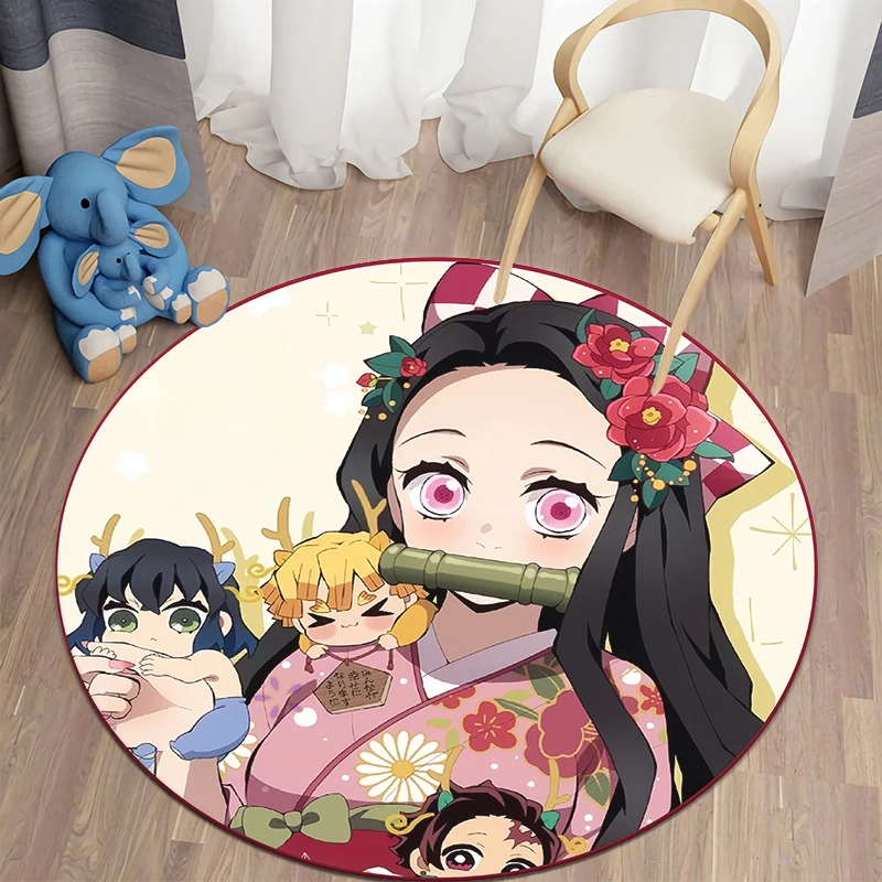 

MINISO Demon Slayer Japanese Anime HD Print Round Carpet Bedroom Balcony Entry Door Chair Non-slip Mat Popular Decorative Rugs