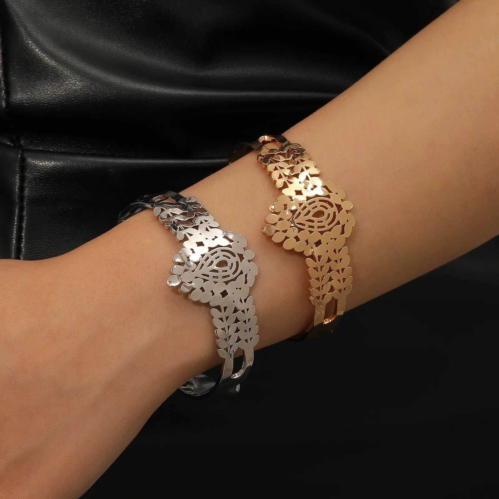 

steel cuff bracelet Cuff Bangle Bracelet for Women Stainless Steel Cubic Zirconia Inlay Charm Layered Jewelry