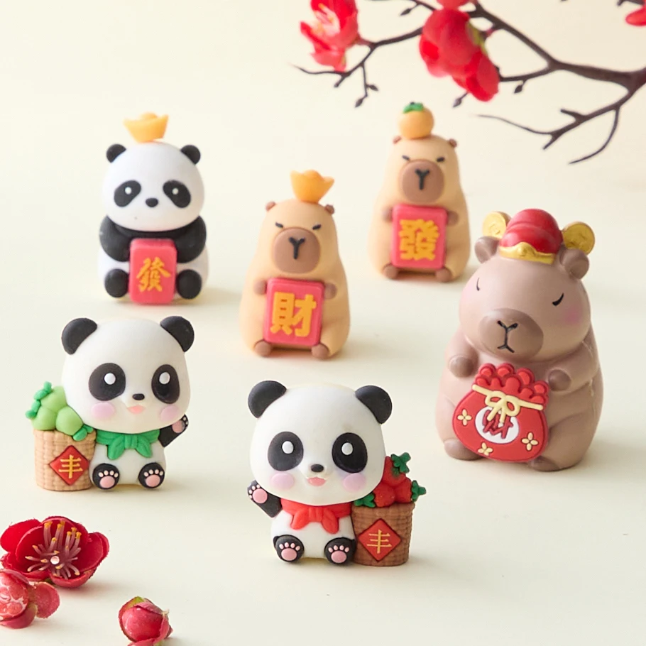 

3d Capybara Panda Silicone Molds New Year Series Fortune Mahjong Harvest Chocolate Fondant Mould Cake Decoration Accessories