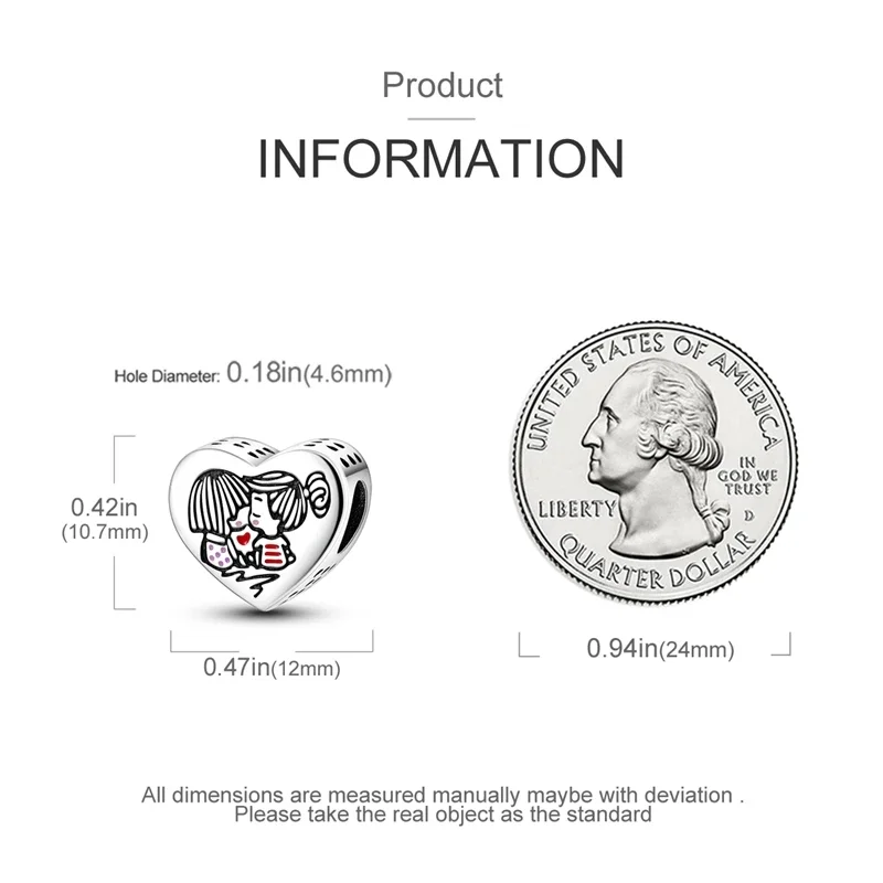 شقيقة جيدة على شكل قلب الخرز 925 فضة الخرز الأصلي صالح الأصلي 925 سحر خرز سوار مجوهرات هدايا للنساء