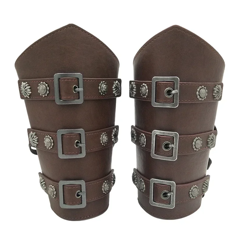 Cosplay medievale uomo armatura in pelle scaldamuscoli stringati vichingo pirata cavaliere guanto di sfida braccialetto accessori Steampunk