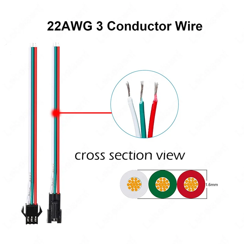 LED 스트립 JST SM 3P 수 암 연결 하네스, 동기화 와이어, 2.54mm 피치, 연장 케이블, 3 핀 AWG22, 1M, 2M, 5M