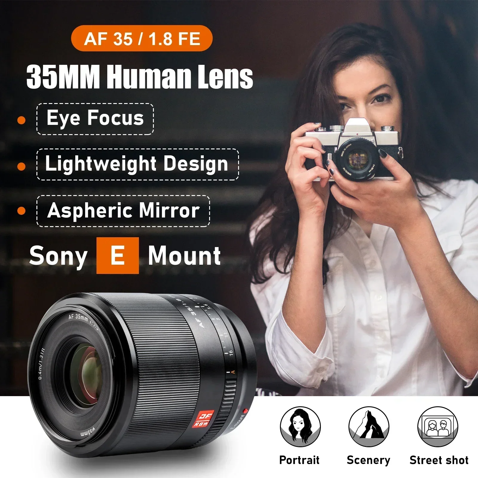 VILTROX 35mm F1.8 For Full Frame Lens Auto Focus Large Aperture Portrait Lens Sony FE mount Sony a6000 A7III ZV-E10 Camera Lens