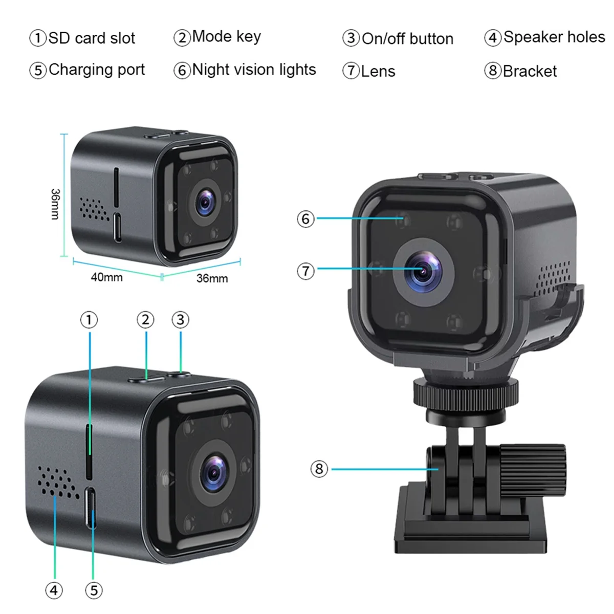 AS03 Mini Camera Smart Home Security Camera HD 1080P Wireless Security Surveillance Built-in Battery 960mAh Night Vision