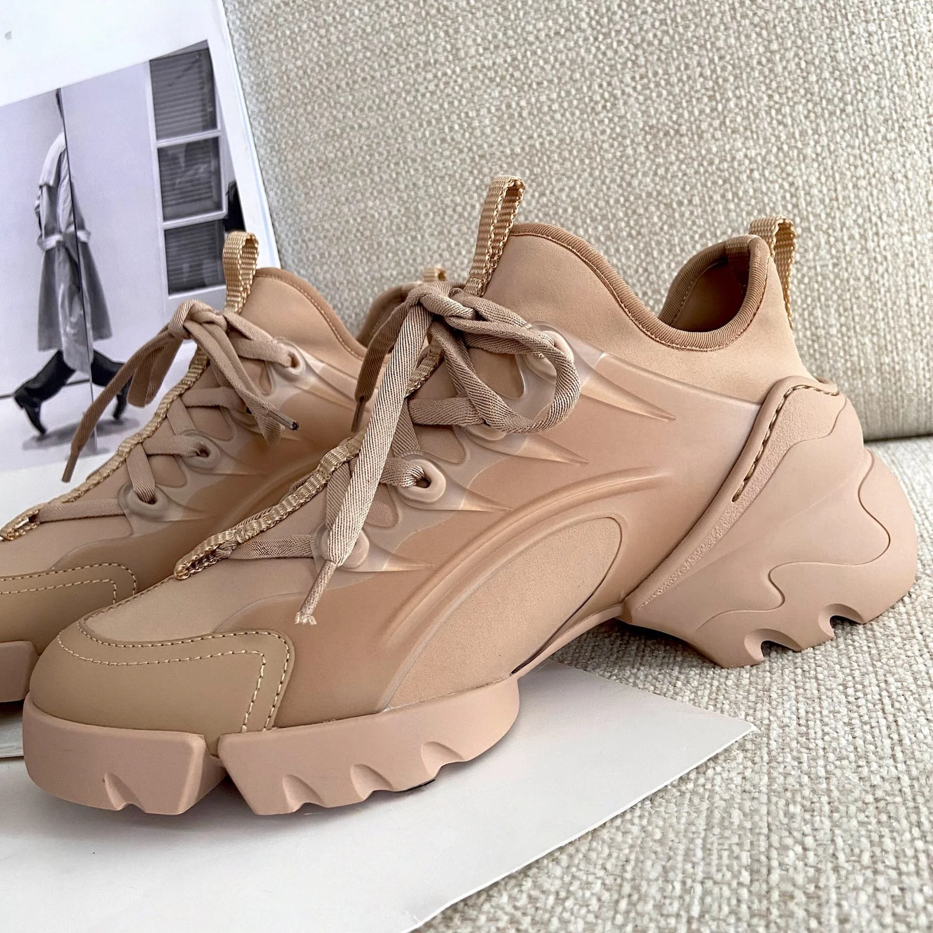 Brand Discount Women's Platform Sneakers Leather-Trimmed Lace-Up Chunky Shoes Platform Casual Walking Shoes Outdoor Running Shoe view 6