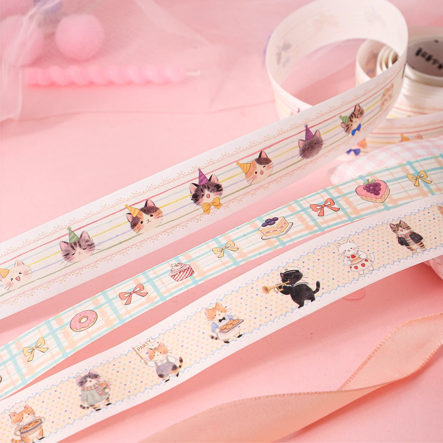 Mimi's Party Series Kawaii Lace Cat Cake Landscape Washi Tape Creative DIY Journal Material Collage Scrapbooking Stationery