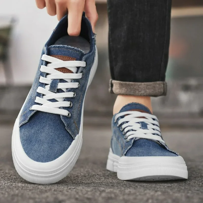 

Men's Casual Shoes Breathable Canvas Shoes 2025 Fashion Blue Cowboy Men Shoes Big Size 48 Lace-Up Vulcanized Sneakers