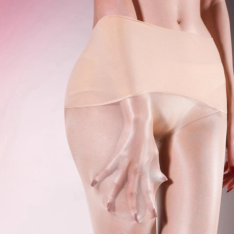 

40D Oil Shiny Seamless Crotch Tights Women Sexy Thin Transparent Foot Shaped Pantyhose Hot Pole Dance Clubwear Nightwear