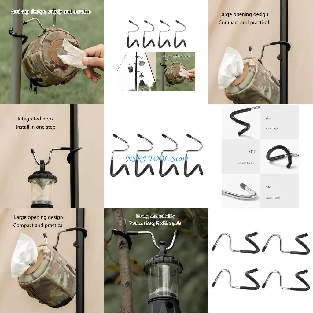 

L8RC 4pcs/set Slip resistant Hook Practical Tent Hook Secure Hang Your Gear for Tents