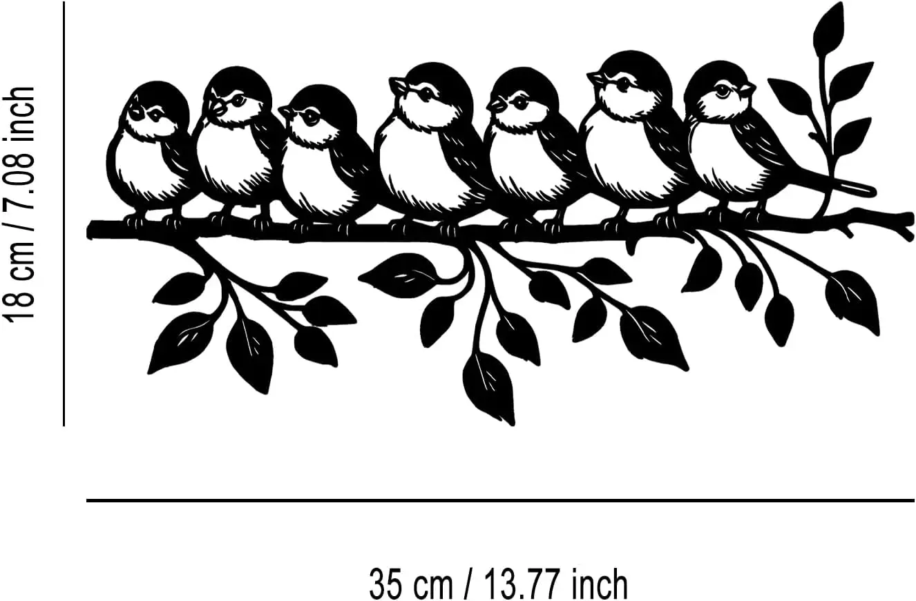 Birds Flock Standing on Tree Branch Metal Wall Decor - Rustic Farmhouse Room Decor Black Wall Art Home Decor for Living Room, Ba