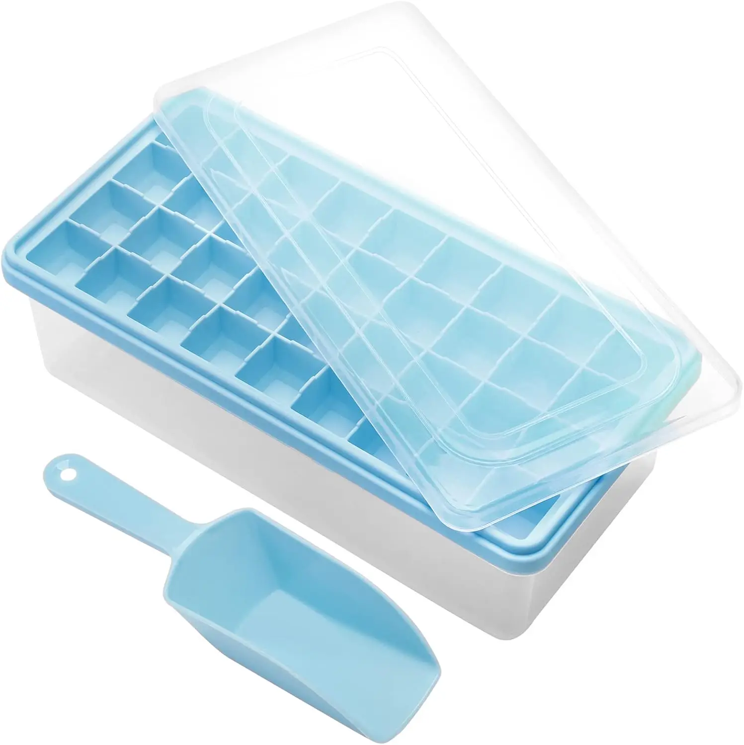 

BPA-Free Silicone Ice Cube Tray with Leak-Proof Lid & Storage Bin, 36-Cavity Nugget Ice Molds with Spill-Resistant Cover & Scoop
