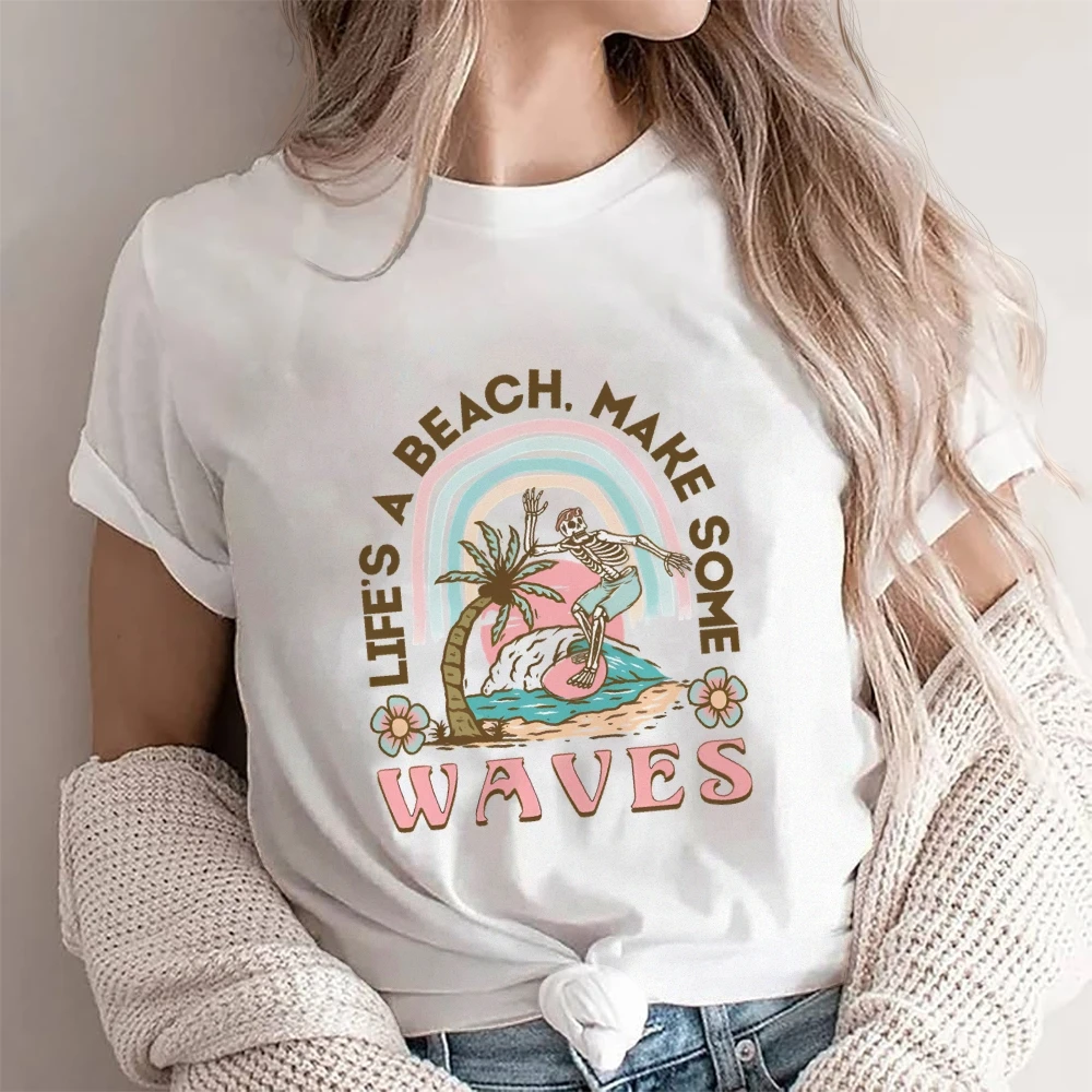 

Women’s Graphic Tee Life's A Beach Make Some Waves T-Shirt Summer Vibes Shirts Boho Shirt Beach Tshirts Funny Summer Beach Shirt