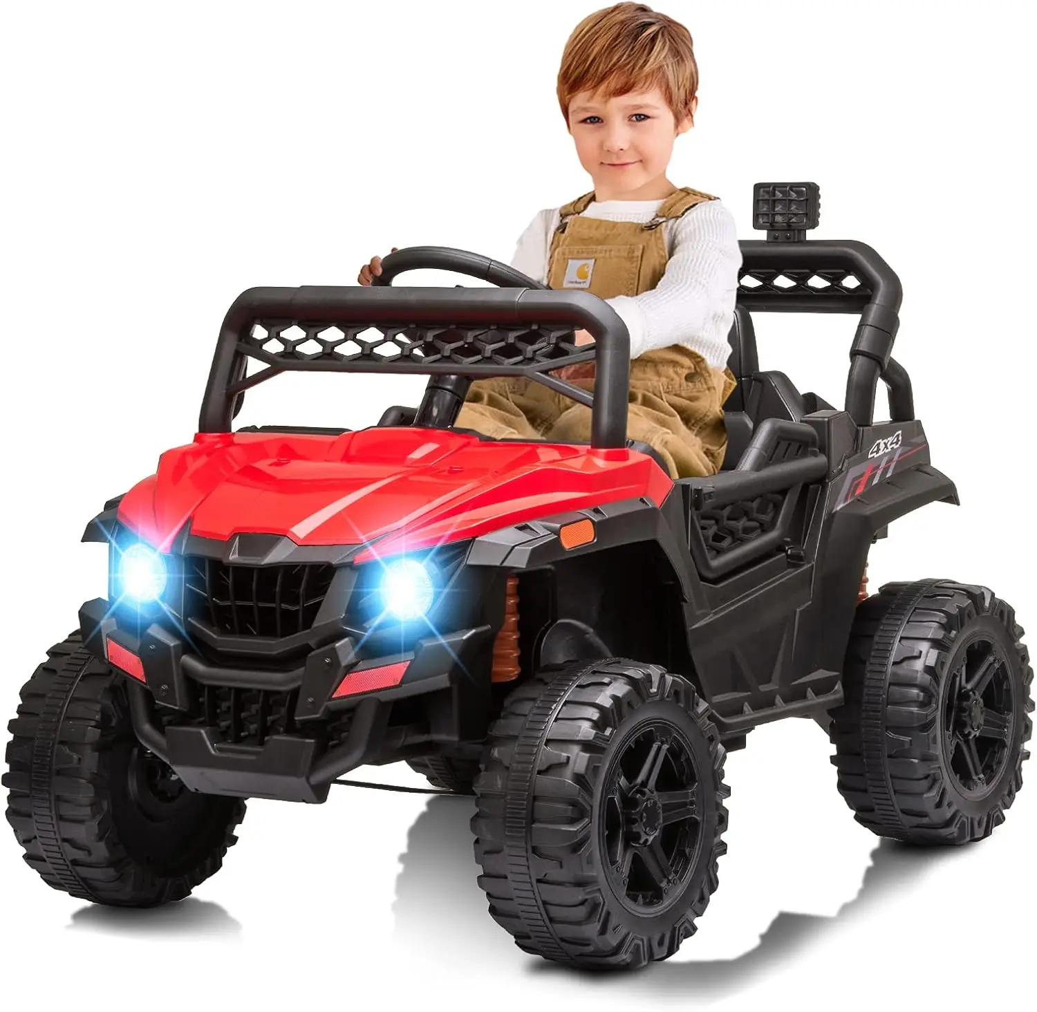 12V Kids Ride On Car Truck w/Parent Remote Control, Spring Suspension, LED Lights, AUX Port, Music, no Tent