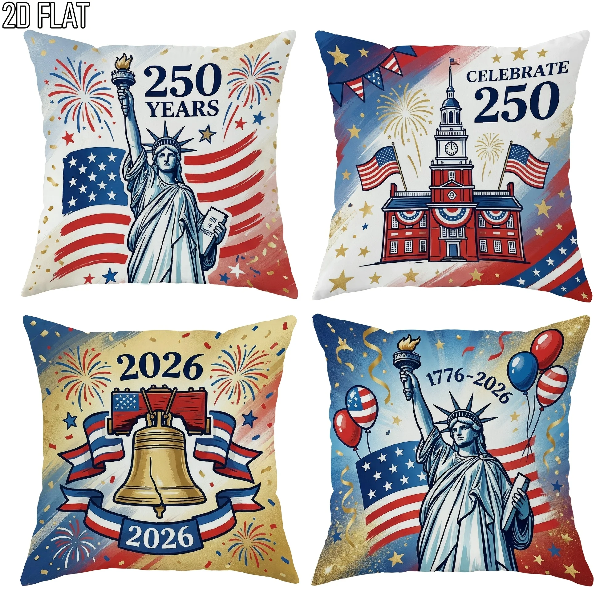 Statue of Liberty America 250 Years Patriotic Pillowcase Set Throw Cushion Covers Decor 4pcs 45x45cm