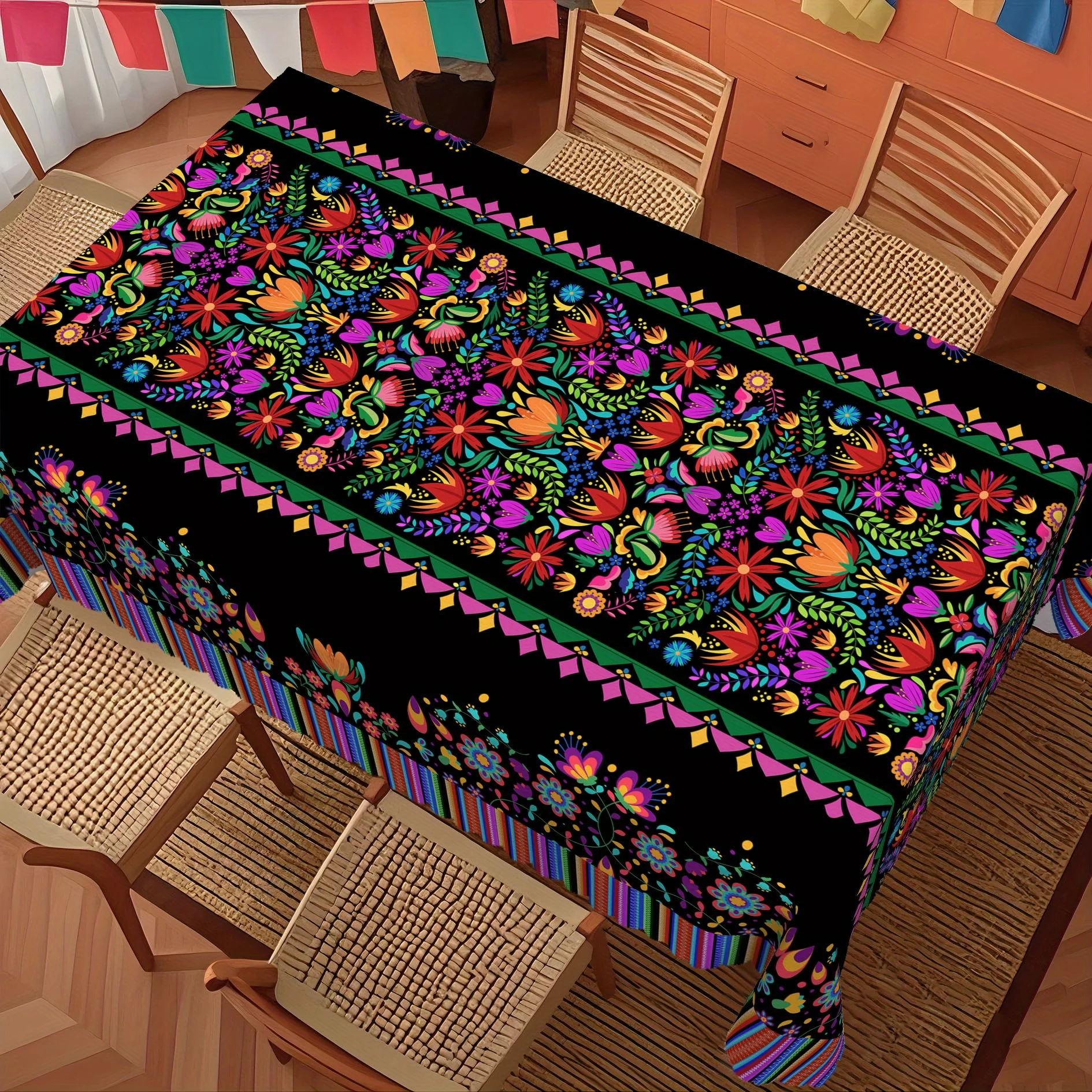 1pc, lace tablecloth, Mexican style, colorful floral pattern, bold and bright design, yzb