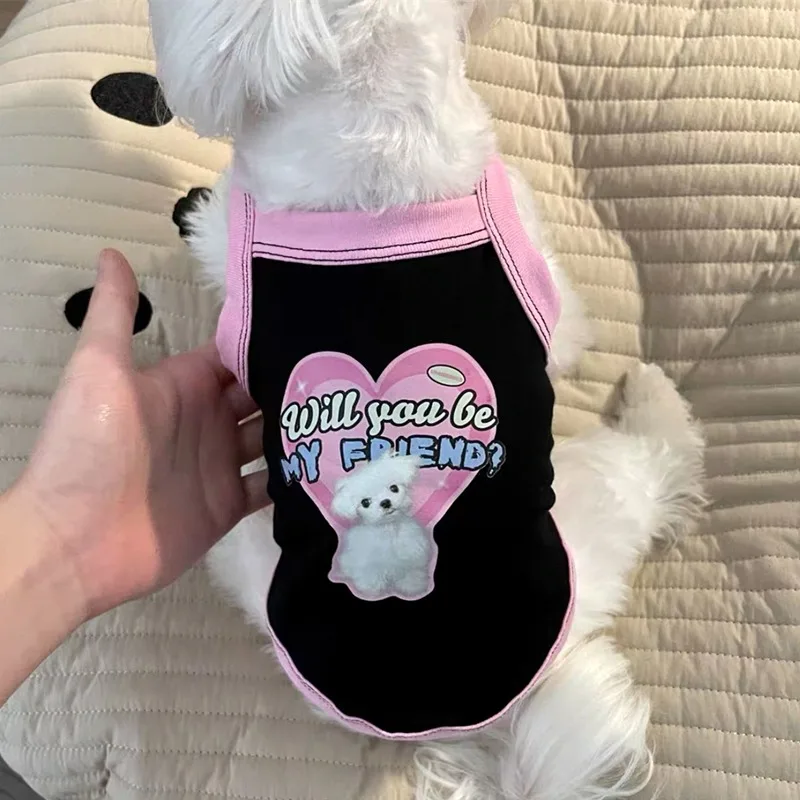 

Puppy Summer Cartoon Vest Maltese Sling Bichon Frise Letter Print Clothes Teddy Soft T-Shirt Pet Supplies XS-XL