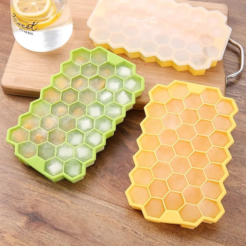 37Grids Large Capacity Ice Trays Silicone Mold Reusable Honeycomb Ice Cube Maker Food Grade with Lids Popsicle Mould for Freezer