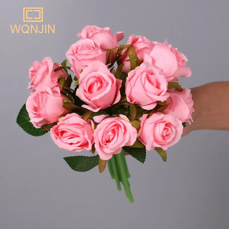 12 Teile/los Künstliche Seidenrosen Blumenstrauß Hochzeit Braut Mit Hause Gefälschte Weiße Blumen Billig Für Zuhause Tischdekoration – Detail 10