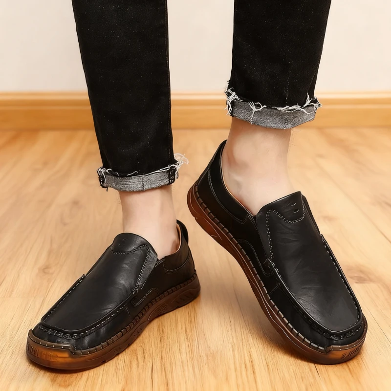 

Slip on Men Loafers Soft Leather Casual Shoes for Men Flats Fashion Breathable Men Walking Driving Shoes Black Moccasins