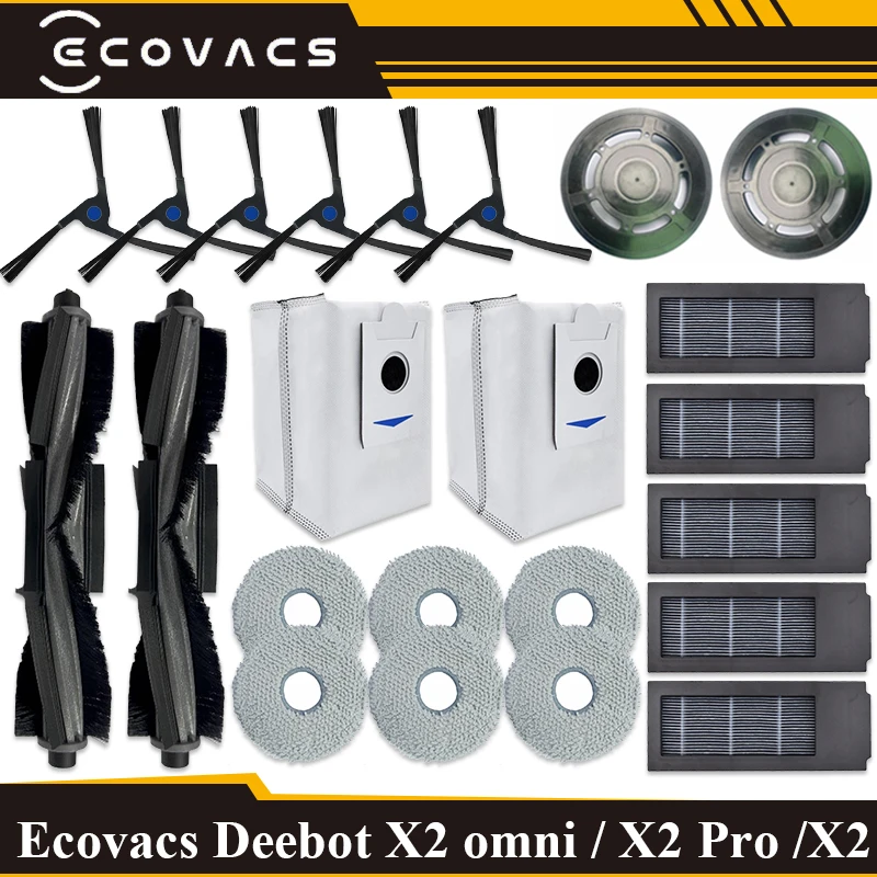 Аксессуары для робота-пылесоса Ecovacs Deebot X2 omni / X2 Pro/X2, роликовая основная боковая щетка, фильтр НЕРА, Швабра, тканевая Пылезащитная сумка, запчасти