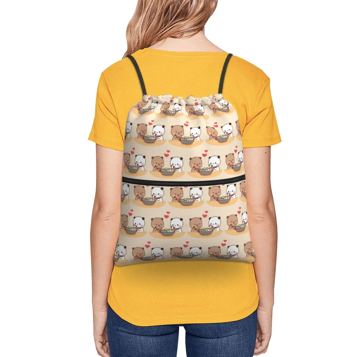 Bubu Dudu Panda Bears Cartoon Backpacks Portable Drawstring Bags Sports Bag Book Bags for Travel Students