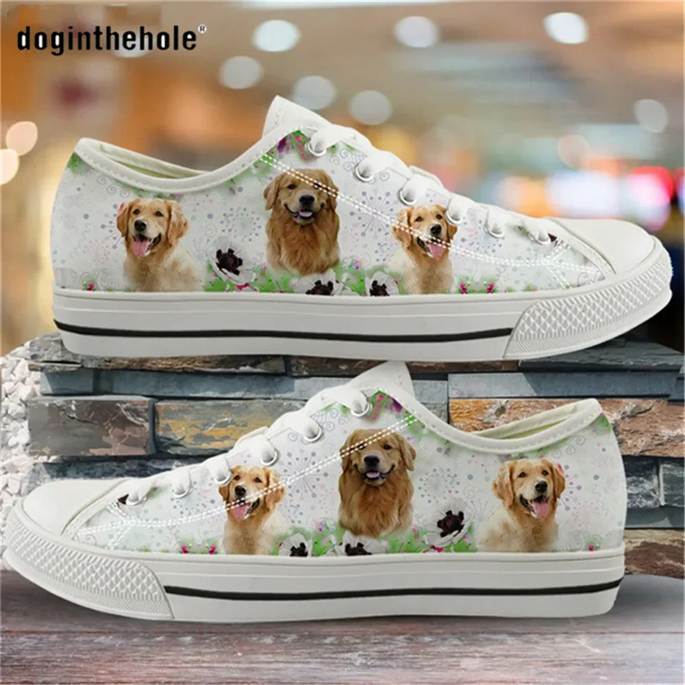 Golden Retriever wzór kwiatowy damskie buty na co dzień płaskie buty damskie Low Top płócienne buty dla kobiet