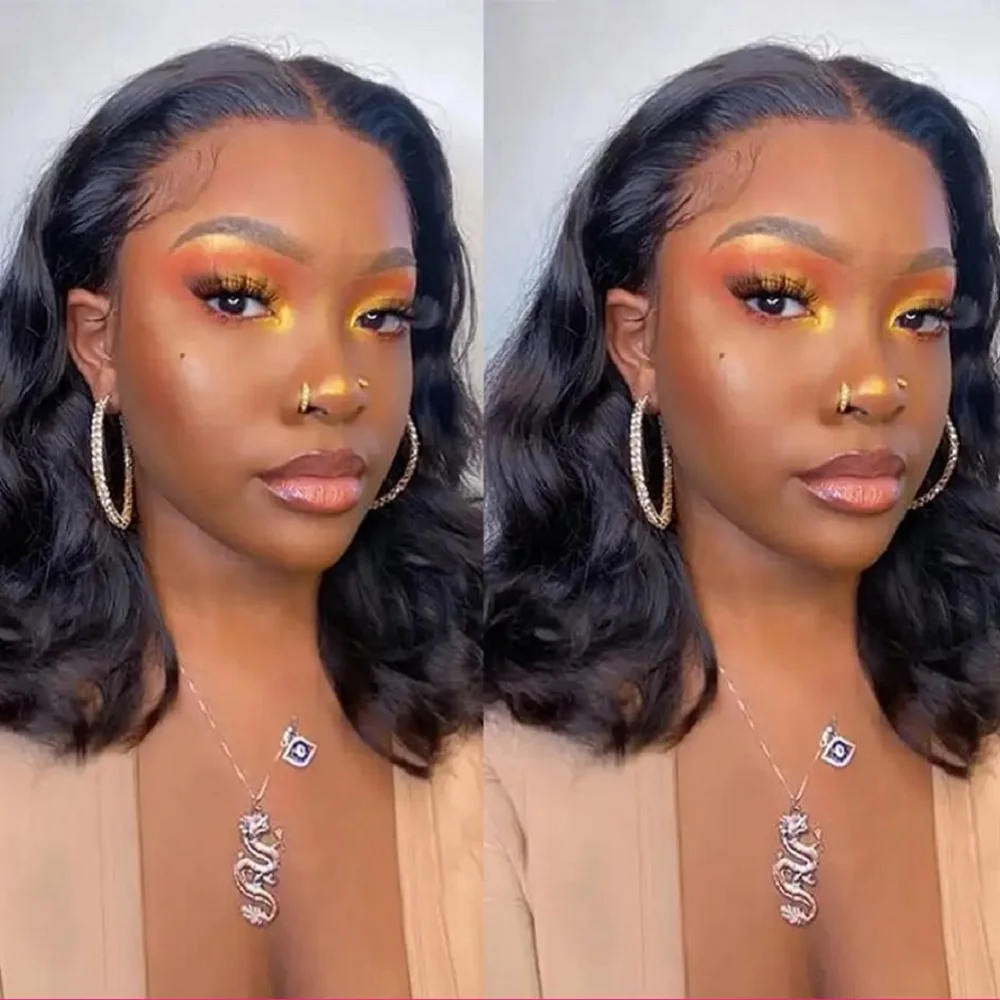 14 بوصة بوب شعر مستعار شعر الإنسان 13x1 الجسم موجة الدانتيل الجبهة الباروكات شعر الإنسان 200 الكثافة HD الدانتيل الباروكات الأمامية شعر الإنسان قصير الجسم موجة