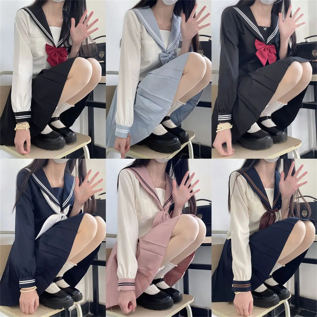 Japan School Uniform Girl Jk Suit Spring Autumn Tie Basic Sailor Uniform Women Long Sleeve Suit 2024 New