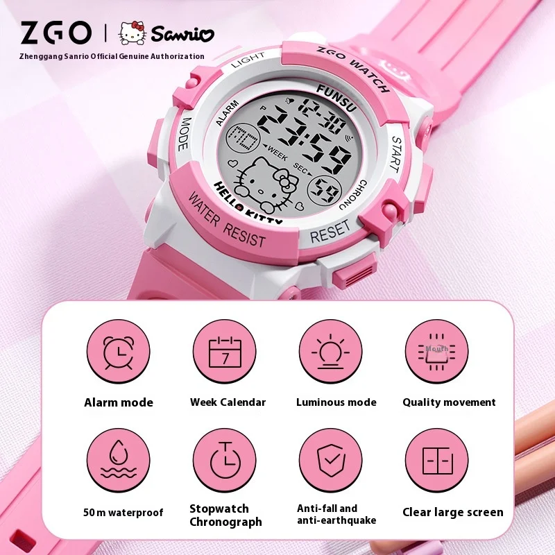 Sanrio Zgo Hello Kitty Watch Sports Waterproof Luminous Digital Watch Gifts For Female Students Kawaii Kids Watch Gift Toy Watch