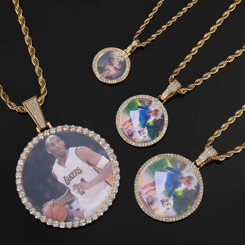 92mm Big Custom Photos Necklace Iced Out Pendants For Men Women Zircon Free Rope Chain Necklace Hip Hop Jewelry For Rapper