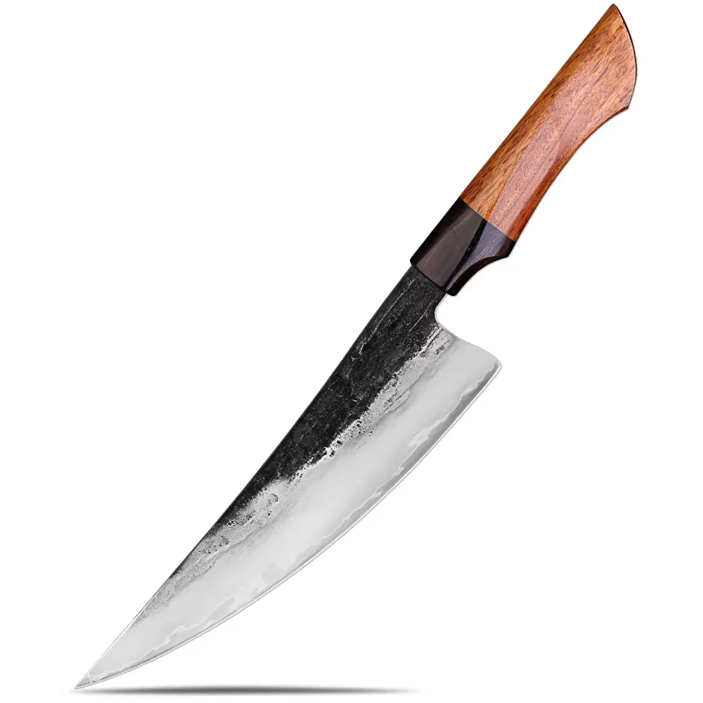 Handmade Kitchen Knife Triple-layer Composite Steel Chef Knife Hand Forged Knife Blade Sharp Slicing Cooking Knife Wood Handle