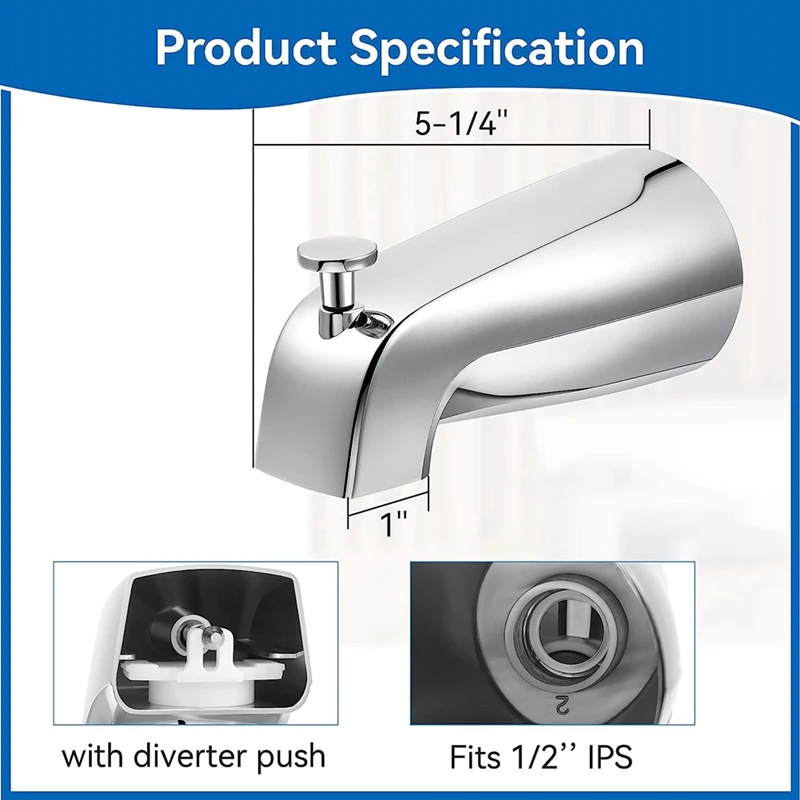 Bathroom Tub Spout,5 1/4 Inches Reach Wall Front Mount With Shower Diverter 1/2In IPS Inside Thread Bathtub Faucet Spout