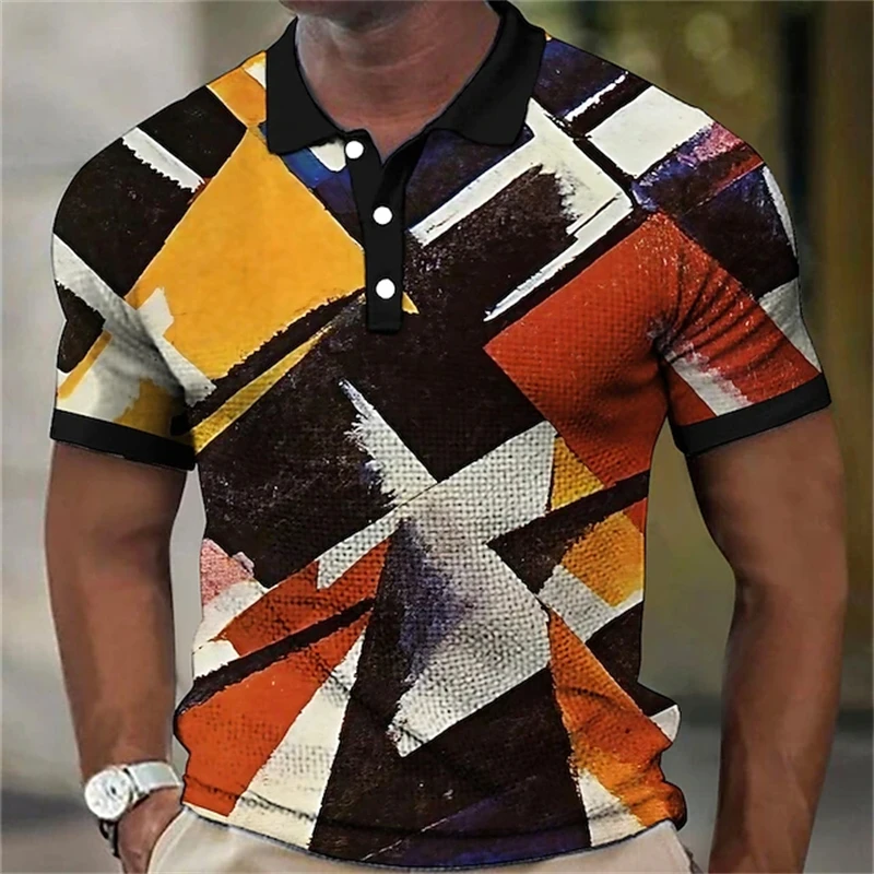 Men\'s Polo Shirt Colours Polo Shirt Lapel Button Up Polos Golf Shirt Graphic Prints Geometry Turndown High Quality Mens Clothes