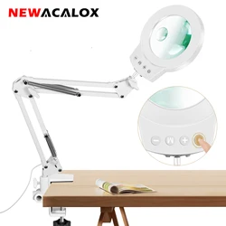 NEWACALOX 5X/10X lampa powiększająca z 5 trybami bezstopniowa regulacja ramię wahadłowe z podświetleniem LED lampka biurkowa bezprzewodowy lupa