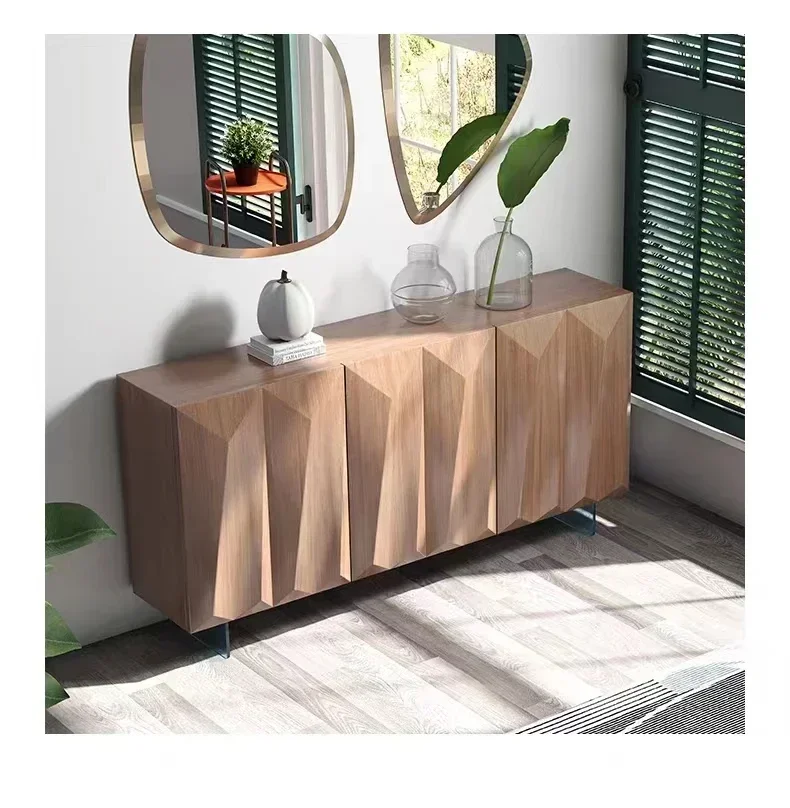 Nordic Special-Shaped Entrance Cabinet Household Wood Color Side Cabinet Tea Cabinet