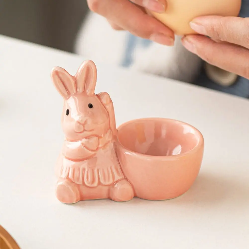 Easy to Use Cute Rabbit Egg Cup Holder Cartoon Decorative Easter Bunny Ornaments Stable Ceramic Egg Tray Party Supplies