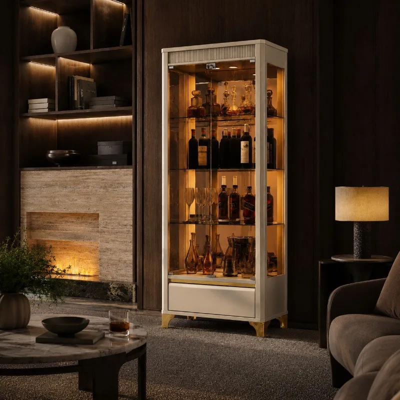 Modern minimalist glass door wine cabinet, villa living room home high-end display cabinet