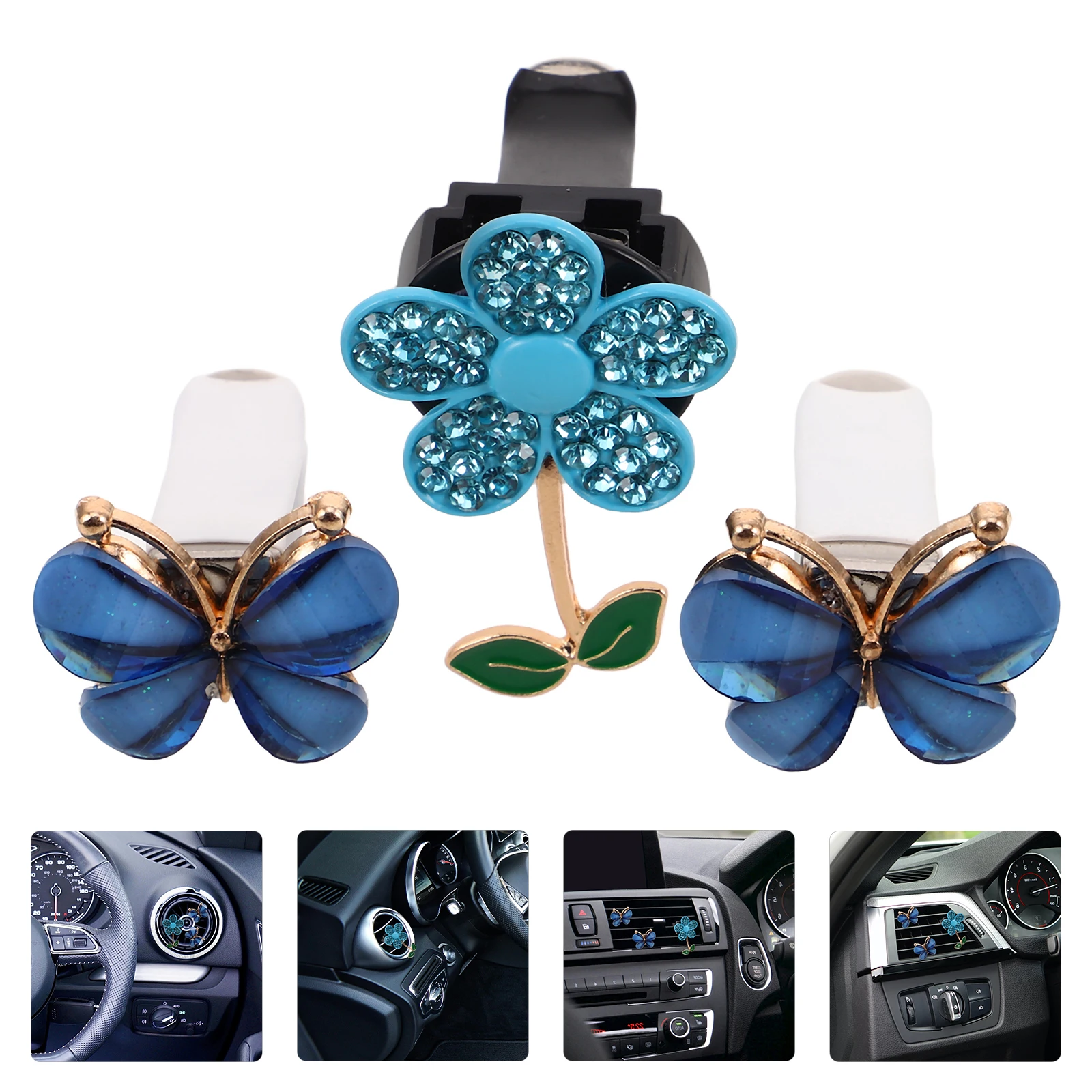 

1 set 1 Set Car Vent Clips Air Freshener Women Bling Decorations Interior Cute Teen Accessories Alloy Rhinestone Flower