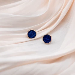 Fashion Navy Blue Resin Stud Earrings for Women Party Simple Golden Color Round Small Earrings Girls Cute Sweet Gift Jewelry