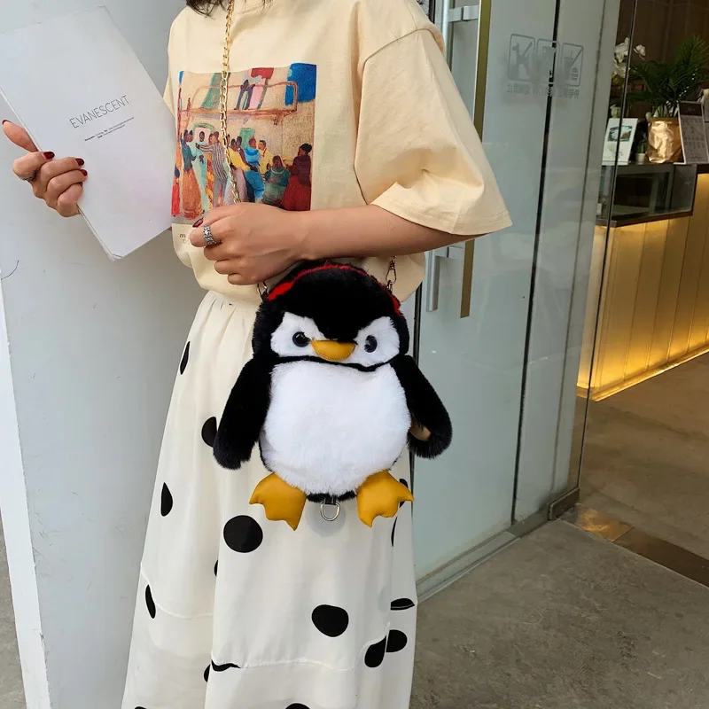 Adorable Toy Penguin Backpack Soft Cartoon Penguin School Bag For Kids Stuffed Messenger Bag Animal Soft Plush Toy Birthday Gift