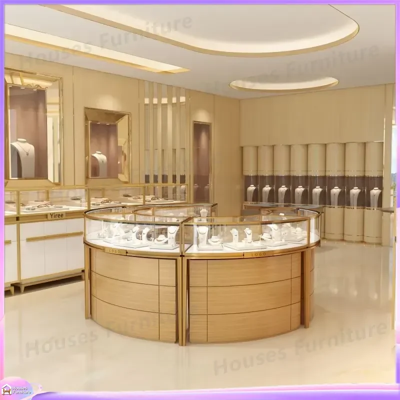 Luxury Semi Circular Jewelry Display Cabinet Island Showcase for Store Glass Counter Organizer Retail Furniture Storage Unit