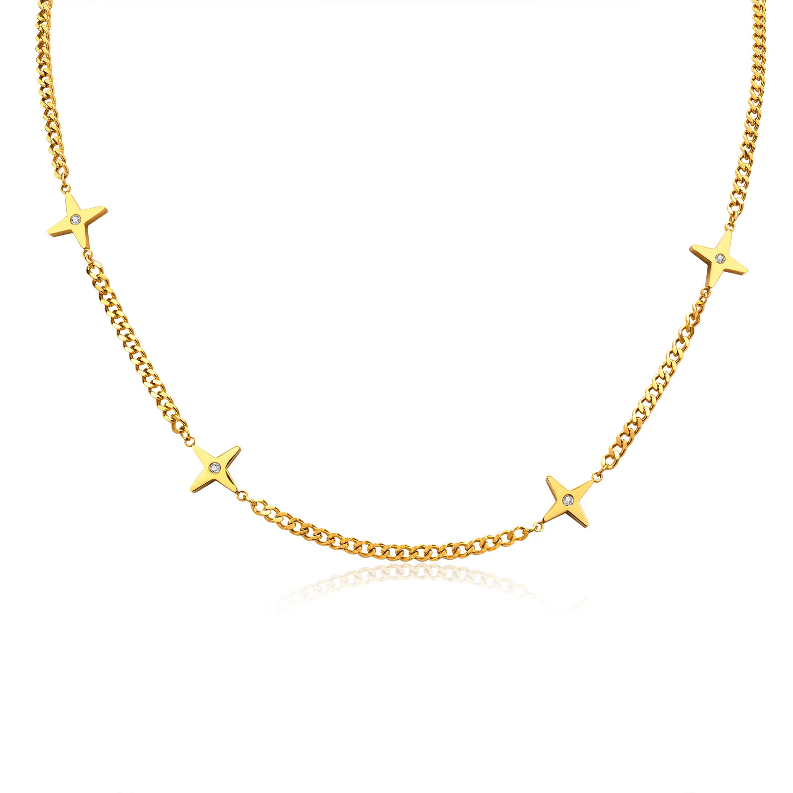 

Chic Star Cross Charm Necklaces for Women Jewelry, Gold Color Stainless Steel Cross with AAA CZ Stone Neck Choker Collar