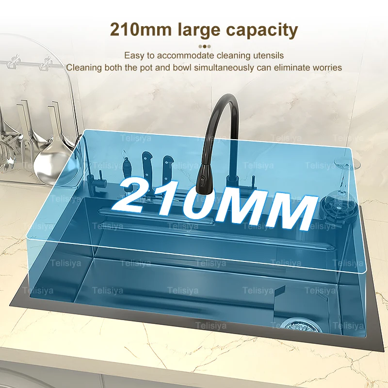 Imagem -02 - Slot Único Pia de Cozinha com Porta-facas Lavatório Multifunções para Apartamento Apartamento Grande Aço Inoxidável