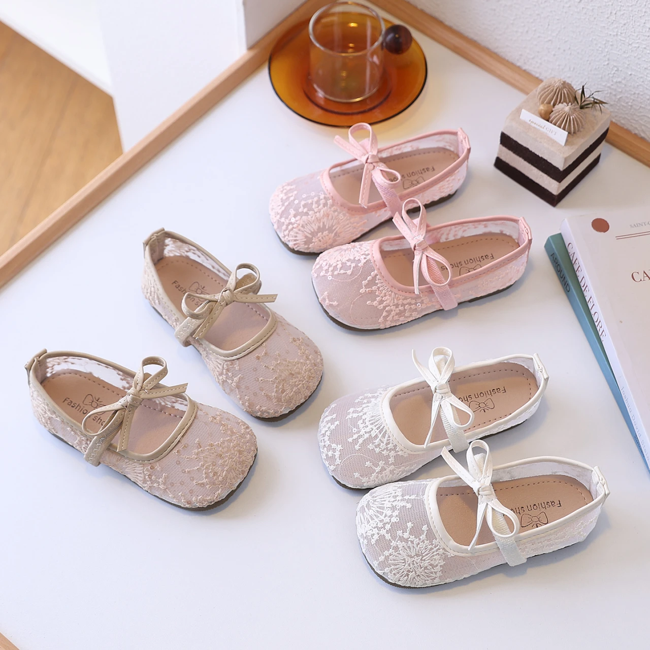 Autumn Girl's Princess Shoes Mesh Bowknot Embroidery Chic Kid's Flat Shoe Solid Colors Anti-slip Sweet Daily Children Shoes