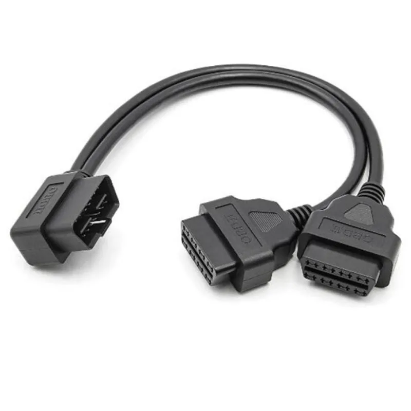 L شكل 90 درجة obdii 16pin 1 ذكر إلى 2 أنثى 50 سنتيمتر Y الفاصل تمديد كابل الكوع ل ELM327 2J1962 obd كابل تشخيص السيارات