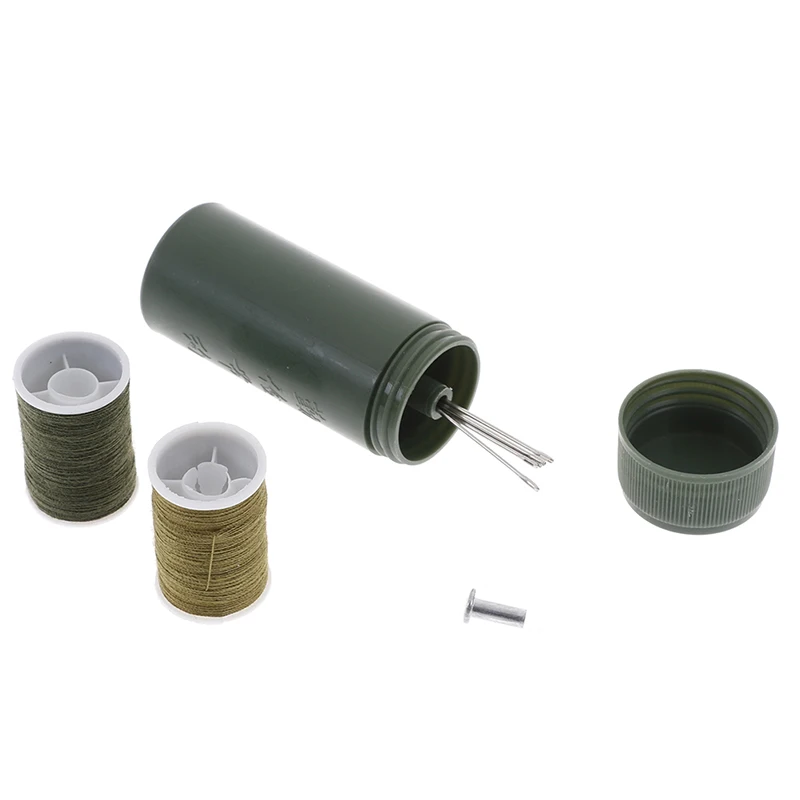 7pc/set Portable Cylinder Case Travel With Threads Needles Mini Army Green Stainless Steel Sewing Kit Craft Sewing Tools Box Set