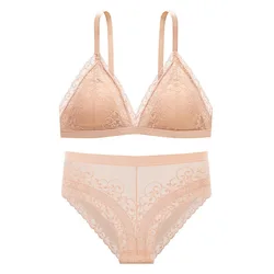 Women Lace Bra Set Push Up Bralette Low Waist Panties Female Embroidery Flora Lace Underwear Sexy Lingerie Set Female Intimates