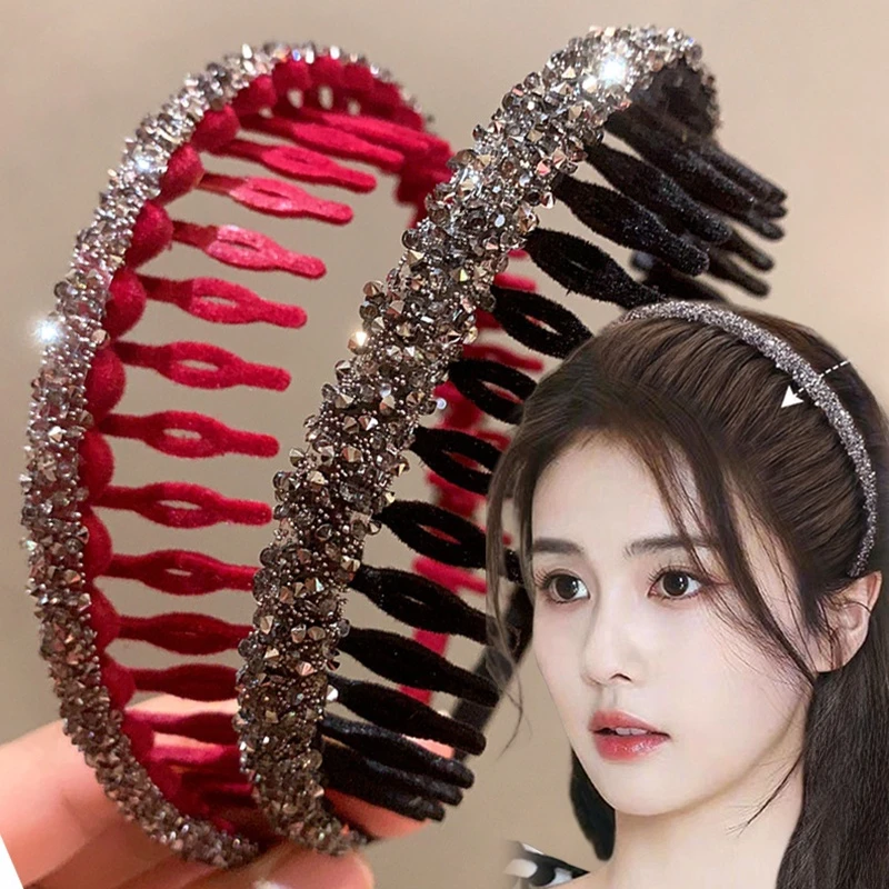 Simple Flocking Hair Band Women\'s Autumn and Winter Velvet Pressed Shampoo Headband Toothed Anti Slip Hairpins Headwear Hairpin