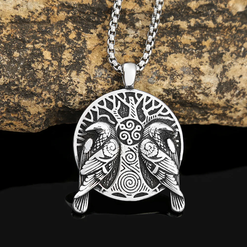 Crow Steel Necklace European and American Viking Odin Retro Personalized Stainless Steel Men's Pendant